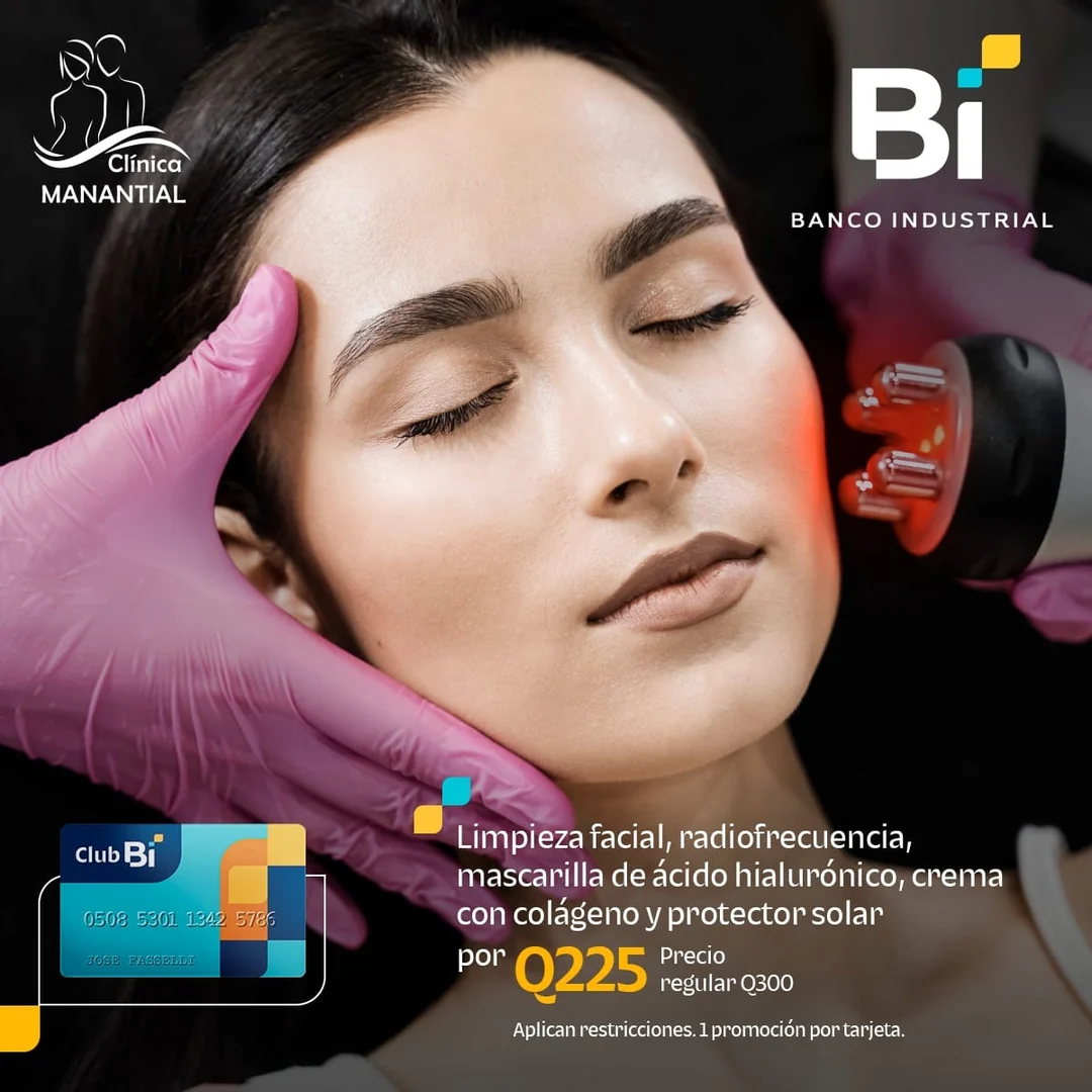 Promoción Club Bi en Clínica Manantial: limpieza facial con radiofrecuencia, mascarilla de ácido hialurónico, crema con colágeno y protector solar por Q225